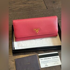 Prada Pink Saffiano Leather Continental Long Wallet